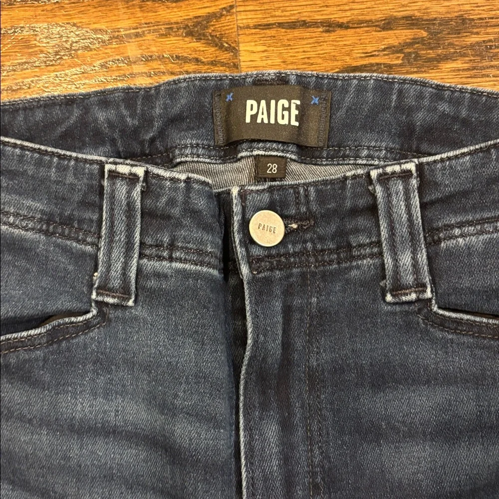 PAIGE Dark Wash Split-Hem High Rise Laurel Canyon Flare Jeans - Picture 2 of 6